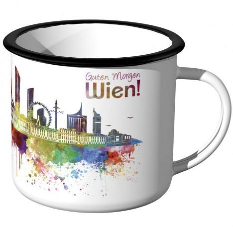 Emaille Tasse Skyline Wien