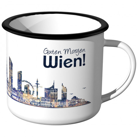 Emaille Tasse Skyline Wien bei Nacht