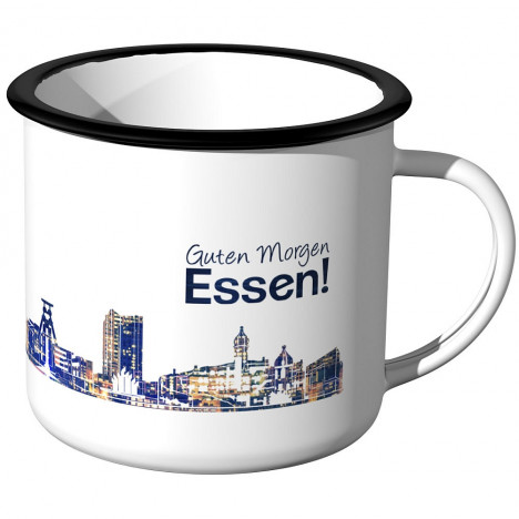 Emaille Tasse Skyline Essen bei Nacht