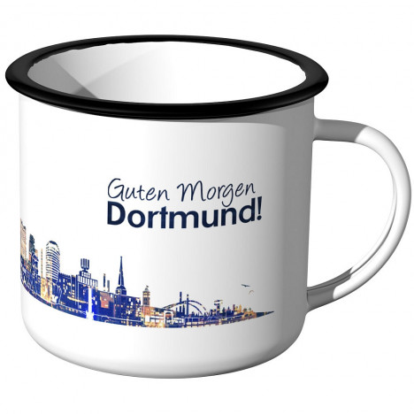 Emaille Tasse Skyline Dortmund bei Nacht