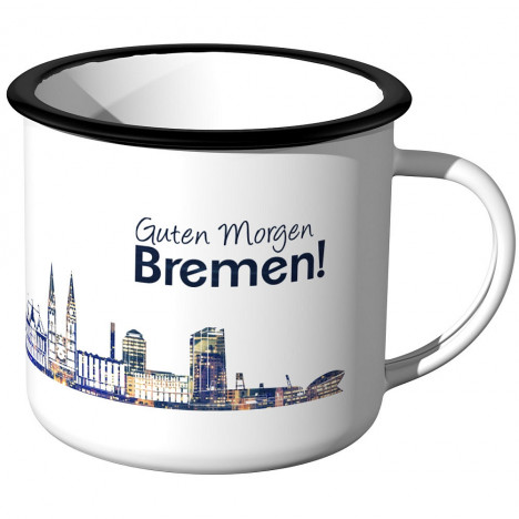 Emaille Tasse Skyline Bremen bei Nacht