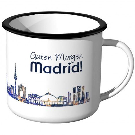 Emaille Tasse Skyline Madrid bei Nacht