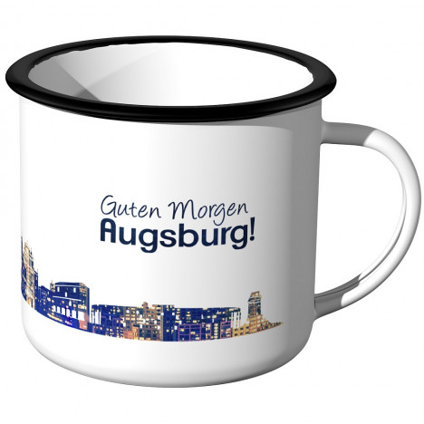 Emaille Tasse Skyline Augsburg bei Nacht