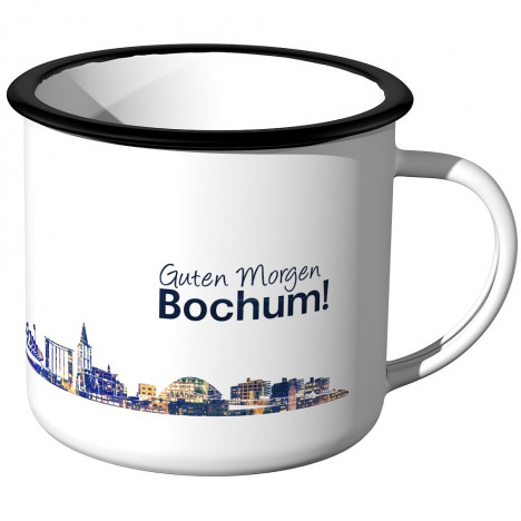 Emaille Tasse Skyline Bochum bei Nacht