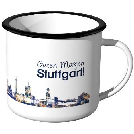 Emaille Tasse Skyline Stuttgart bei Nacht