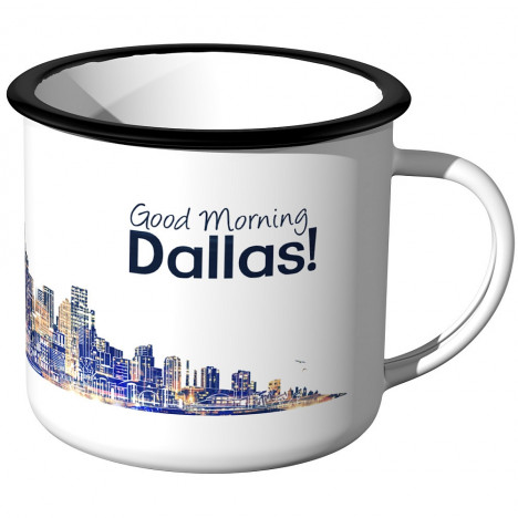 Emaille Tasse Skyline Dallas bei Nacht