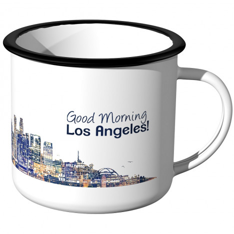 JUNIWORDS Emaille Tasse Skyline Los Angeles bei Nacht