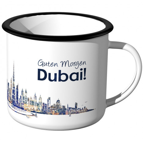 Emaille Tasse Skyline Dubai bei Nacht