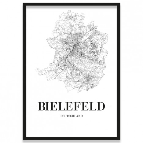 Poster Bielefeld Straßennetz mit Bilderrahmen