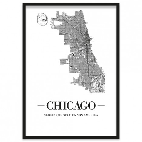 Poster Chicago Gerahmt mit Straßenplan