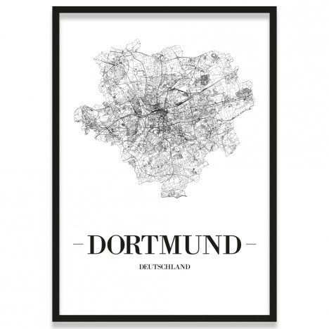 Poster Dortmund Straßennetz mit Bilderrahmen