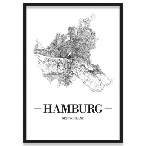 Poster Hamburg Straßenplan mit Bilderrahmen