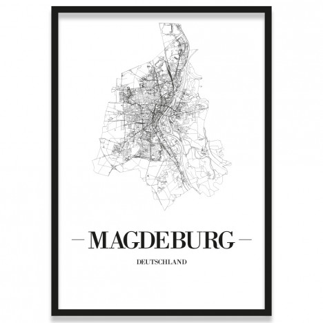 Poster Magdeburg mit Straßennetz im Bilderrahmen