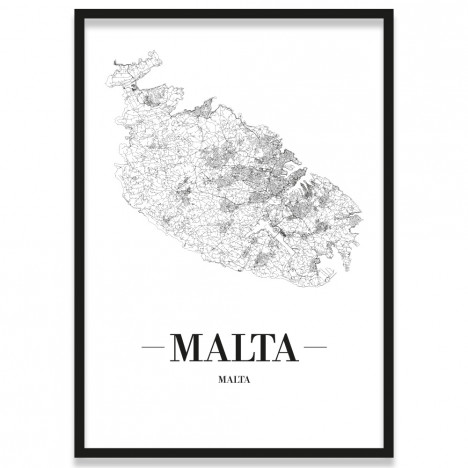 Poster Malta mit Stadtplan mit Bilderrahmen