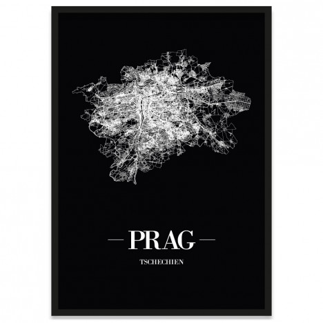 Stadtposter Prag Straßenplan gerahmt