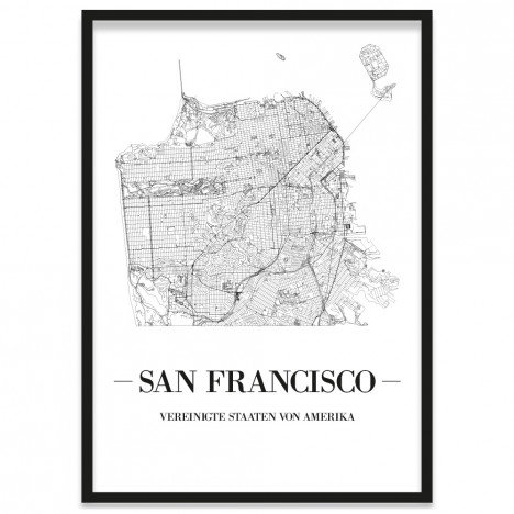 Stadtposter San Francisco mit Bilderrahmen