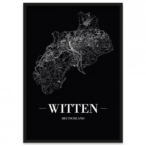 Stadtposter Witten mit Bilderrahmen und Straßennetz