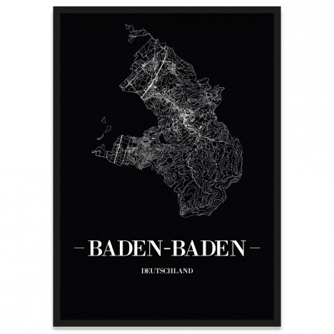 Poster Baden-Baden mit Straßennetz, Bilderrahmen