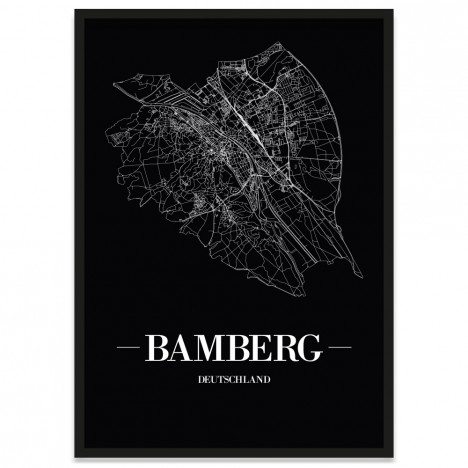 Stadtposter Bamberg mit Bilderrahmen Straßennetz