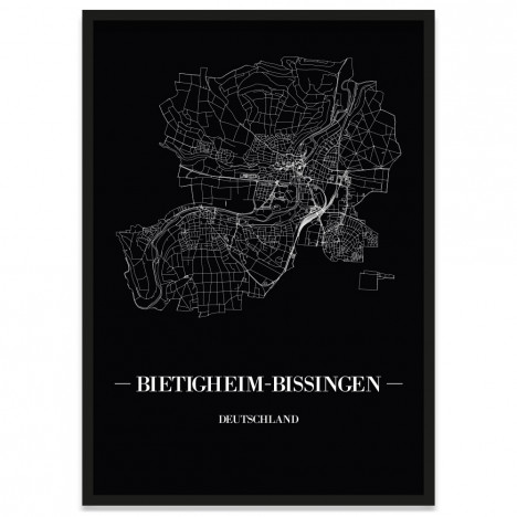Stadtposter Bietigheim-Bissingen Straßennetz  mit Bilderrahmen