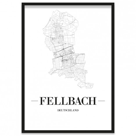 Stadtposter Fellbach Stadtplan Bilderrahmen