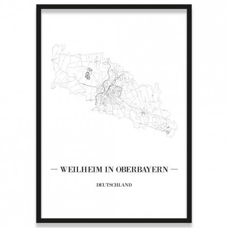 Stadtposter Weilheim in Oberbayern Bilderrahmen