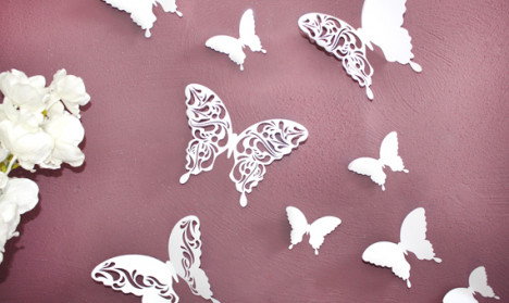 Wandtattoo 3D - Schmetterlinge weiß mit Muster + 12er Set