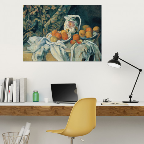 Poster Paul Cézanne - Früchtestillleben mit Vorhang