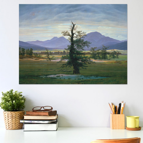 Poster Caspar David Friedrich - Dorflandschaft bei Morgenbeleuchtung, Der einsame Baum