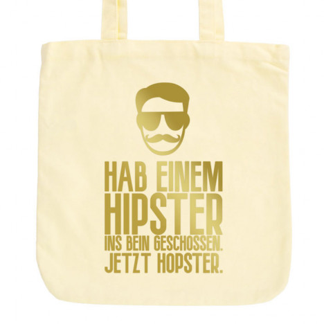 JUNIWORDS Pastell Jutebeutel Hab einem Hipster ins Bein geschossen. Jetzt Hopster.