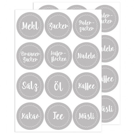 Küchen - Etiketten Grau, 24 Stück