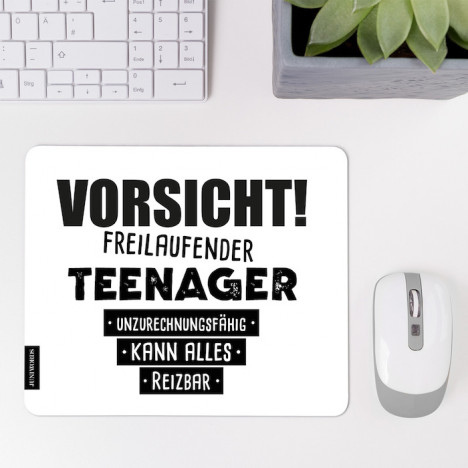 JUNIWORDS Mousepad Vorsicht! Freilaufender Teenager