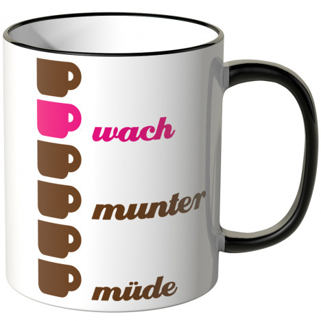 müde munter wach tasse