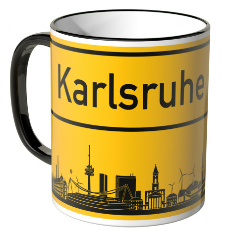 JUNIWORDS Tasse Ortsschild Skyline Kalsruhe