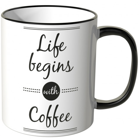 JUNIWORDS Tasse Life begins with coffee