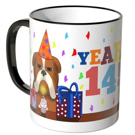 JUNIWORDS Tasse YEAH 14! mit mürrischer Hund