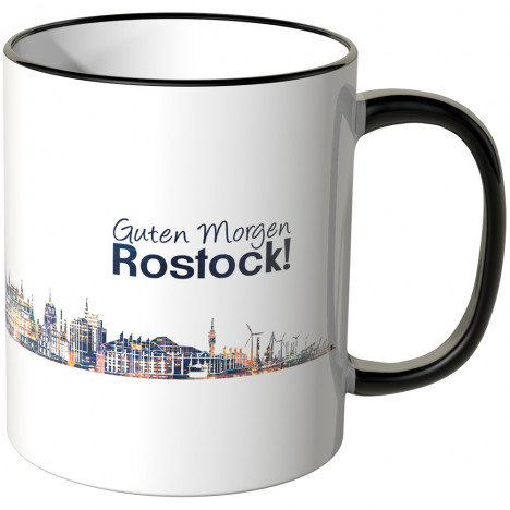 JUNIWORDS Tasse "Guten Morgen Rostock!" Skyline bei Nacht