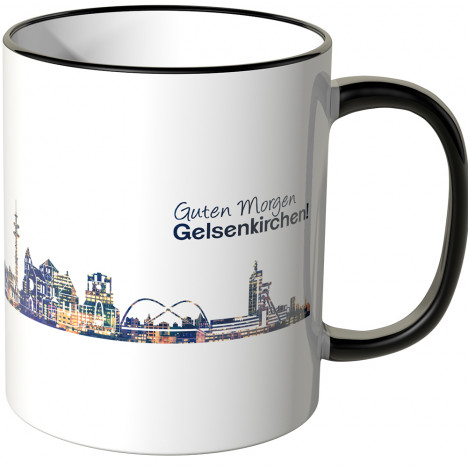 JUNIWORDS Tasse "Guten Morgen Gelsenkirchen!" Skyline bei Nacht