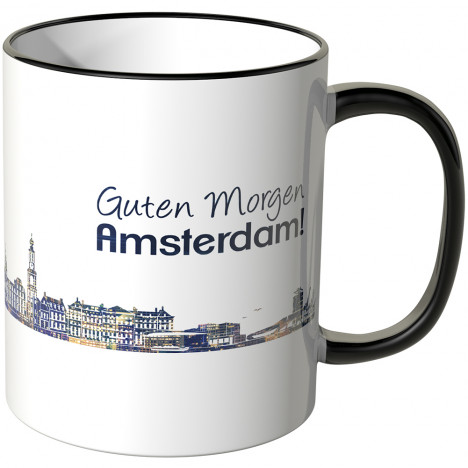 JUNIWORDS Tasse "Guten Morgen Amsterdam!" Skyline bei Nacht