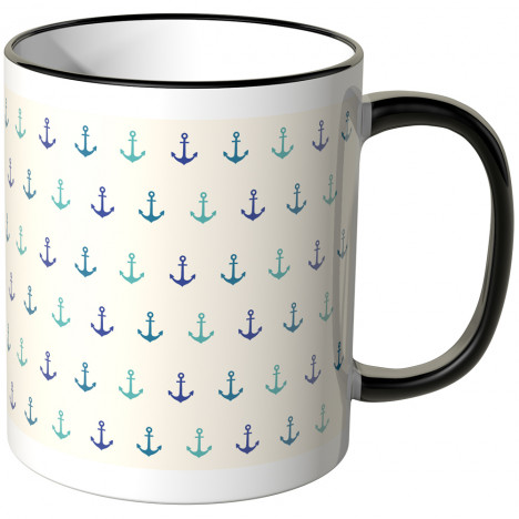 JUNIWORDS Tasse blaue Anker auf weißem Hintergrund