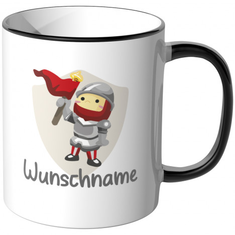 JUNIWORDS Tasse Ritter mit Fahne und Wunschname