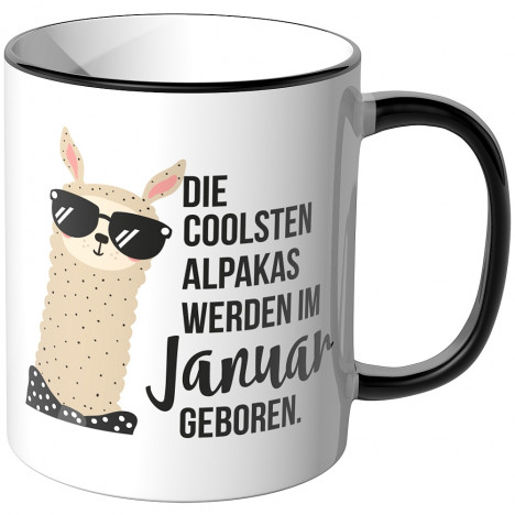 JUNIWORDS Tasse Die coolsten Alpakas werden im Januar geboren.