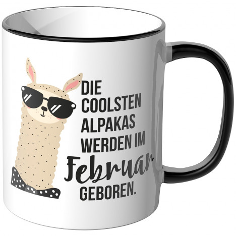 JUNIWORDS Tasse Die coolsten Alpakas werden im Februar geboren.