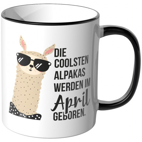 JUNIWORDS Tasse Die coolsten Alpakas werden im April geboren.