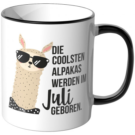 JUNIWORDS Tasse Die coolsten Alpakas werden im Juli geboren.