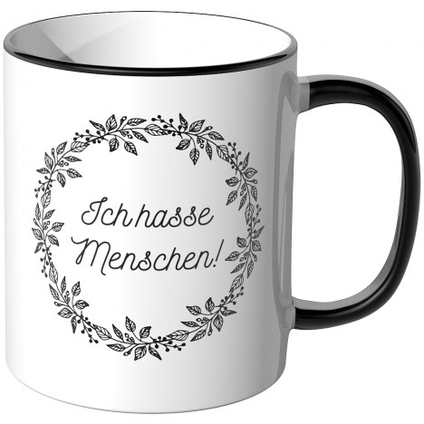 JUNIWORDS Tasse Ich hasse Menschen! - Blumenkranz