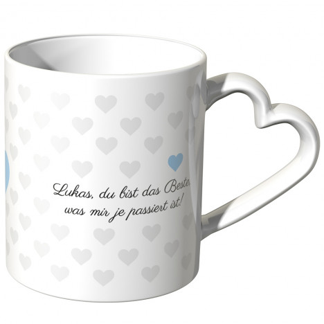 JUNIWORDS personalisierte Herz Tasse *Name* du bist das Beste, was mir je passiert ist! - Blau