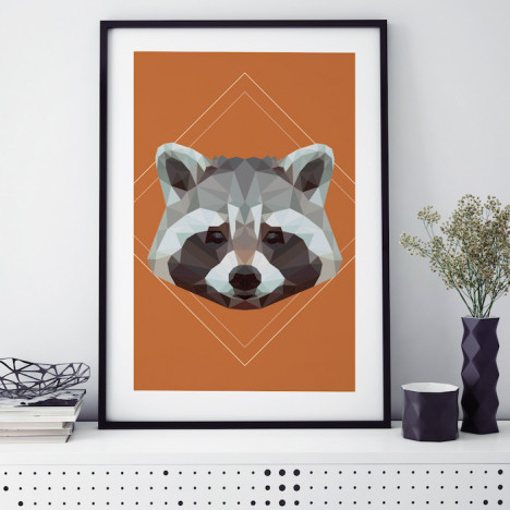 Poster Waschbär Lowpoly