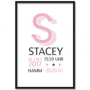 poster babyzimmer buchstabe name rosa