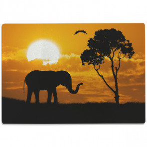 Glasschneidebrett Elefant vor Sonnenuntergang